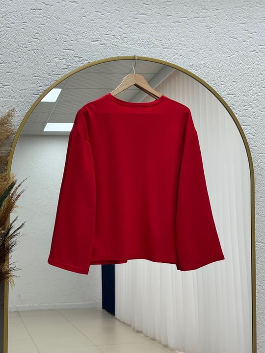 Nazgül Geniş Kollu Salaş Bluz-SS13072 Kırmızı