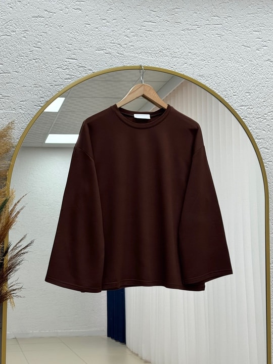Nazgül Geniş Kollu Salaş Bluz-SS13072 Kahve