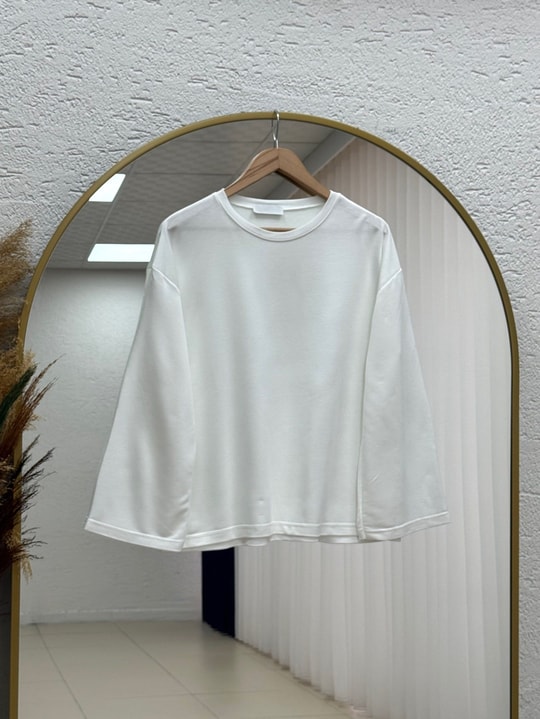 Nazgül Geniş Kollu Salaş Bluz-SS13072 Ekru