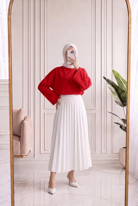 Nazgül Geniş Kollu Salaş Bluz-SS13072 Kırmızı