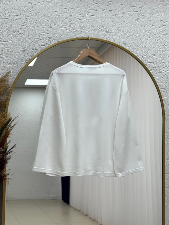 Nazgül Geniş Kollu Salaş Bluz-SS13072 Ekru