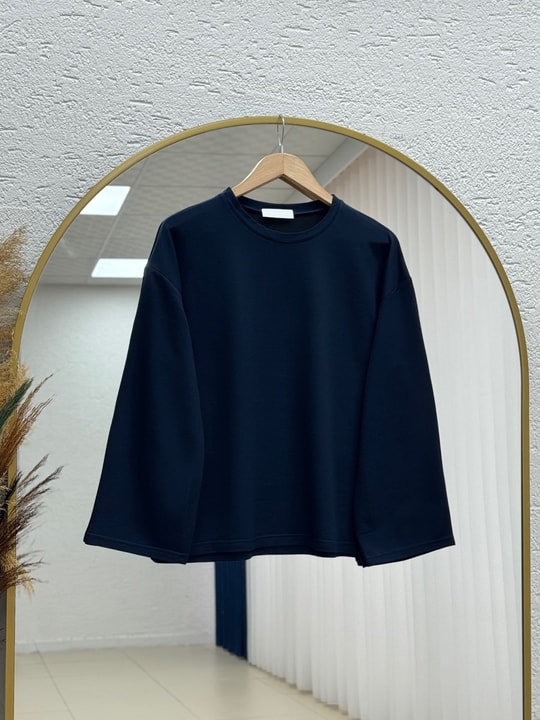 Nazgül Geniş Kollu Salaş Bluz-SS13072 Lacivert