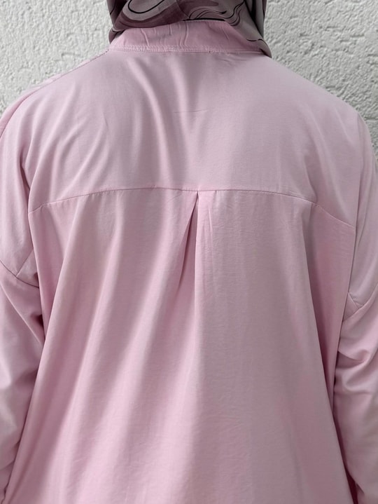 Nazin Hakim Yaka Mini Düğmeli Salaş Gömlek-Zİ2237 Pembe