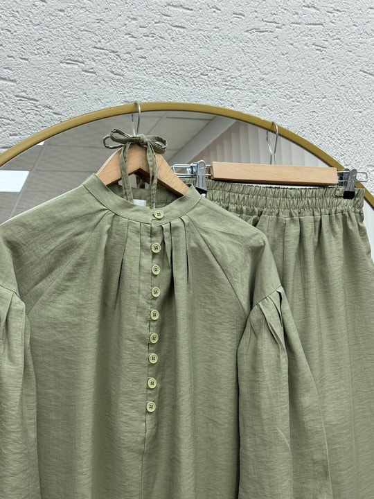 Neslişah Önü Pileli Düğmeli Pantolonlu Takım-NL892 Mint