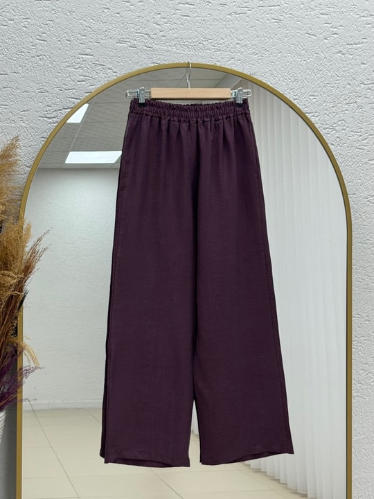 Neslişah Önü Pileli Düğmeli Pantolonlu Takım-NL892 Mürdüm
