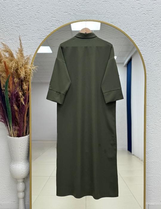 Nesrin Takma Manşet Dabıl Elbise-TN017 Haki