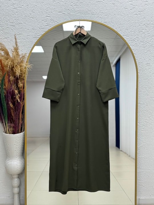 Nesrin Takma Manşet Dabıl Elbise-TN017 Haki