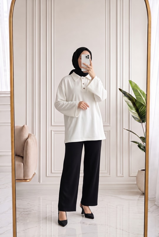Nevcan Yakalı 3 Düğmeli Sweat-MA759 Beyaz