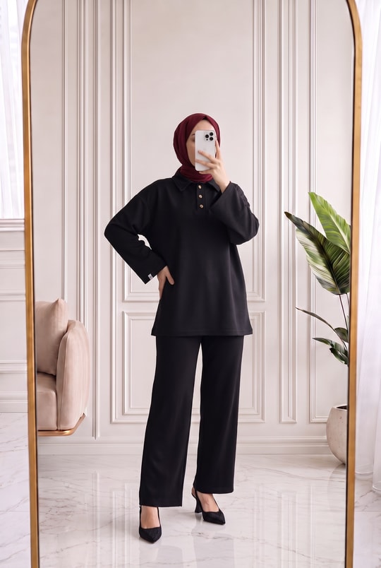 Nevcan Yakalı 3 Düğmeli Sweat-MA759 Siyah