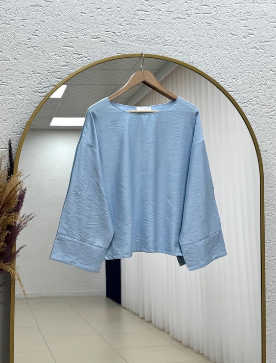 Nigar Geniş Kol Çilek Bluz-AS5979 Mavi
