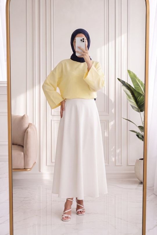 Nigar Geniş Kol Çilek Bluz-AS5979 Sarı