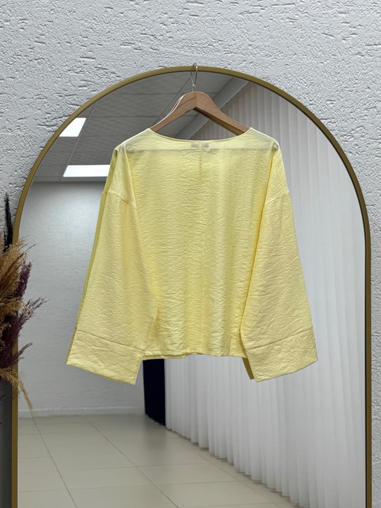 Nigar Geniş Kol Çilek Bluz-AS5979 Sarı