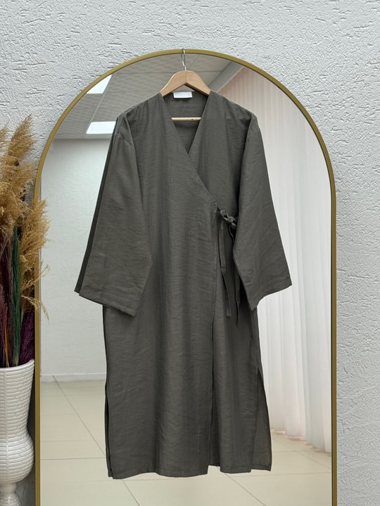 Nigaray Yanı Bağlamalı Uzun Kimono-EK991 Çağla Yeşili