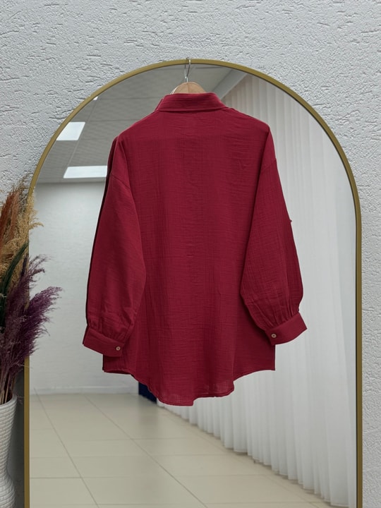 Nilay Robalı Müslin Oversize Gömlek-NA853 Kırmızı