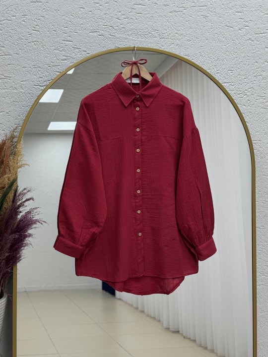 Nilay Robalı Müslin Oversize Gömlek-NA853 Kırmızı