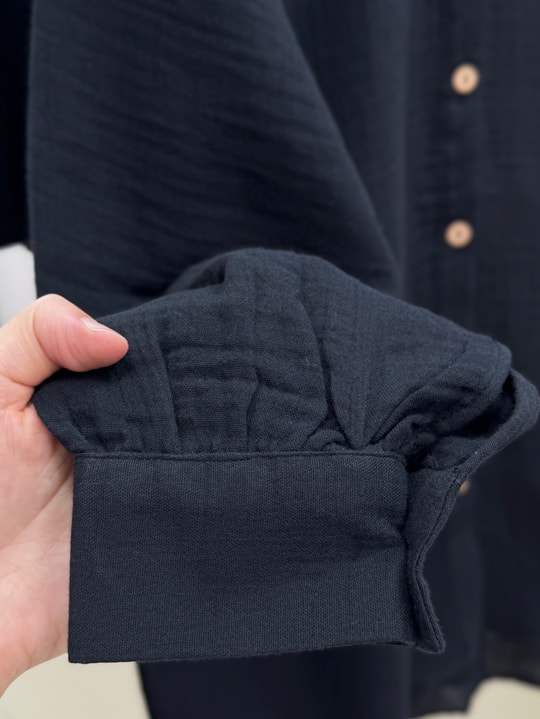 Nilay Robalı Müslin Oversize Gömlek-NA853 Siyah