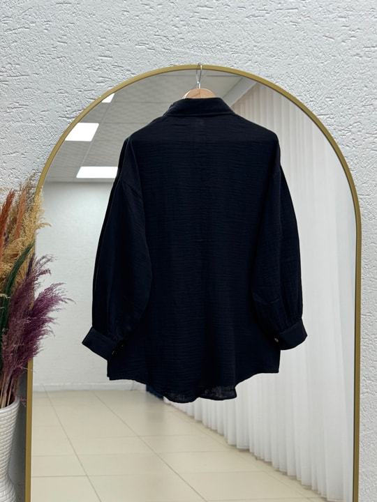Nilay Robalı Müslin Oversize Gömlek-NA853 Siyah