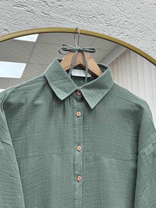 Nilay Robalı Müslin Oversize Gömlek-NA853 Mint