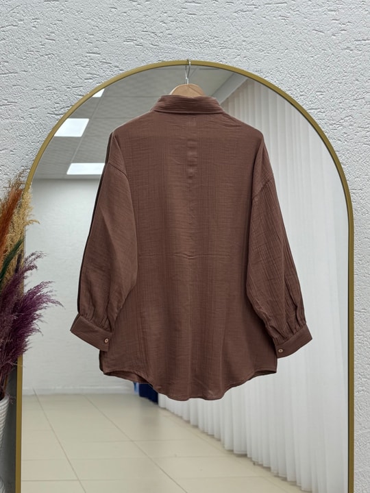 Nilay Robalı Müslin Oversize Gömlek-NA853 Kahve