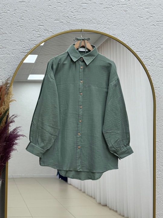 Nilay Robalı Müslin Oversize Gömlek-NA853 Mint