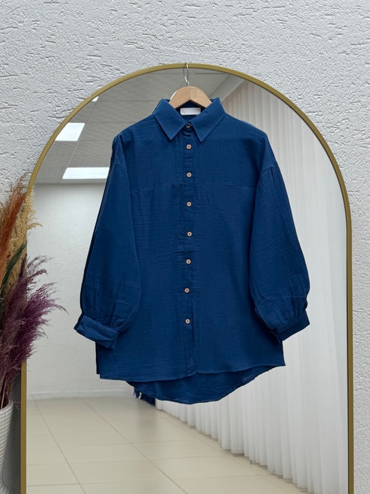Nilay Robalı Müslin Oversize Gömlek-NA853 Lacivert