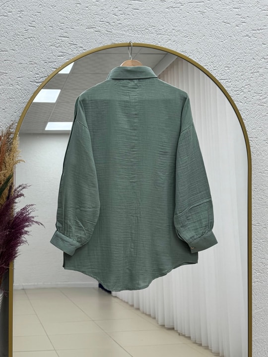 Nilay Robalı Müslin Oversize Gömlek-NA853 Mint