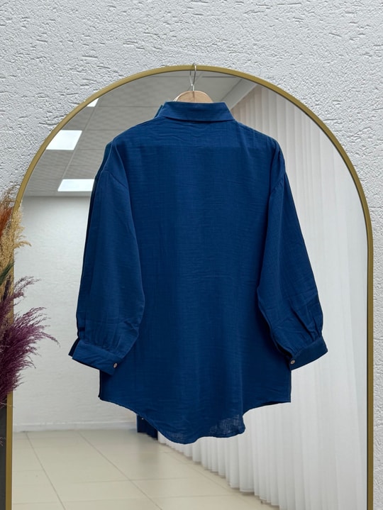 Nilay Robalı Müslin Oversize Gömlek-NA853 Lacivert