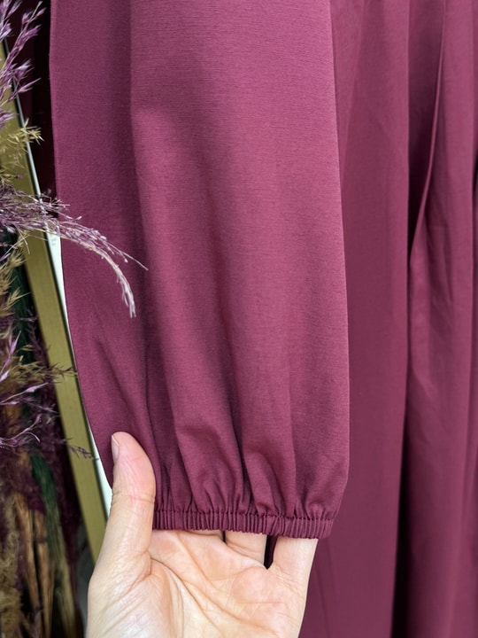 Nurhan Düğmeli Tünelli Poplin Elbise-NA2415 Bordo