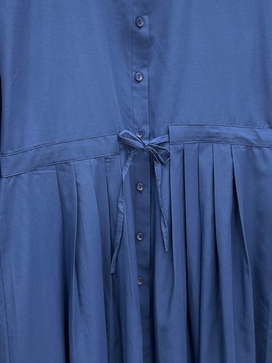 Nurhan Düğmeli Tünelli Poplin Elbise-NA2415 Lacivert