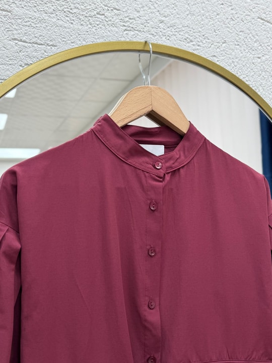 Nurhan Düğmeli Tünelli Poplin Elbise-NA2415 Bordo