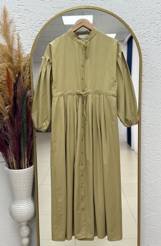 Nurhan Düğmeli Tünelli Poplin Elbise-NA2415 Buket