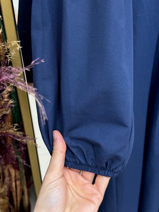 Nurhan Düğmeli Tünelli Poplin Elbise-NA2415 Lacivert