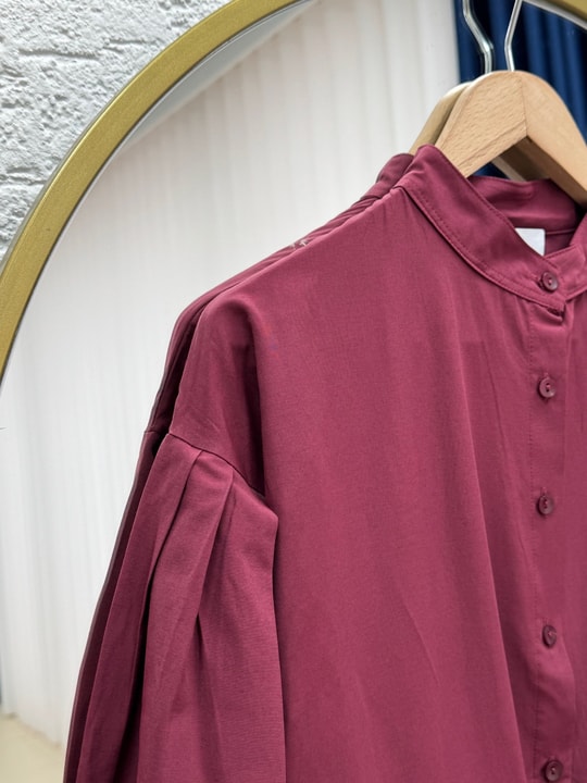 Nurhan Düğmeli Tünelli Poplin Elbise-NA2415 Bordo