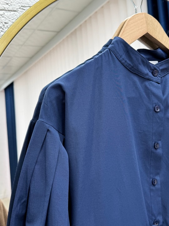 Nurhan Düğmeli Tünelli Poplin Elbise-NA2415 Lacivert