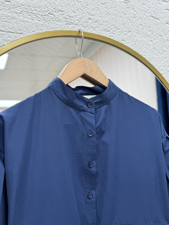 Nurhan Düğmeli Tünelli Poplin Elbise-NA2415 Lacivert