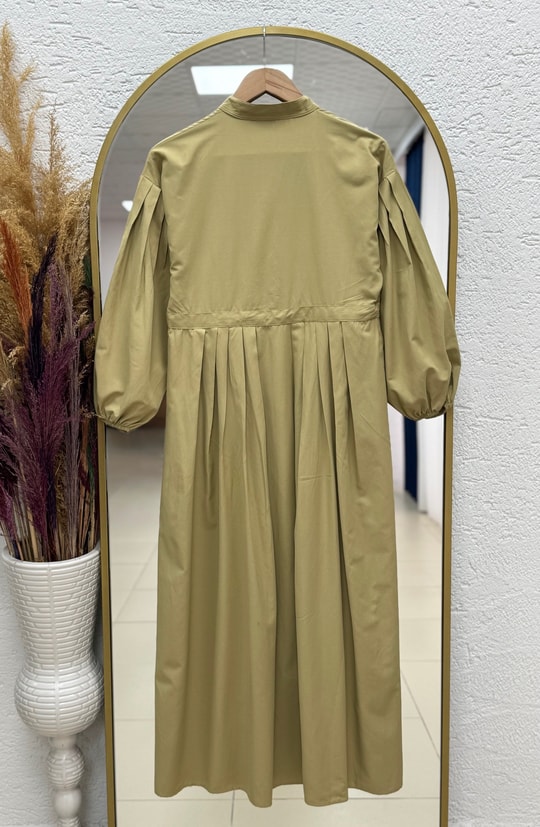 Nurhan Düğmeli Tünelli Poplin Elbise-NA2415 Buket