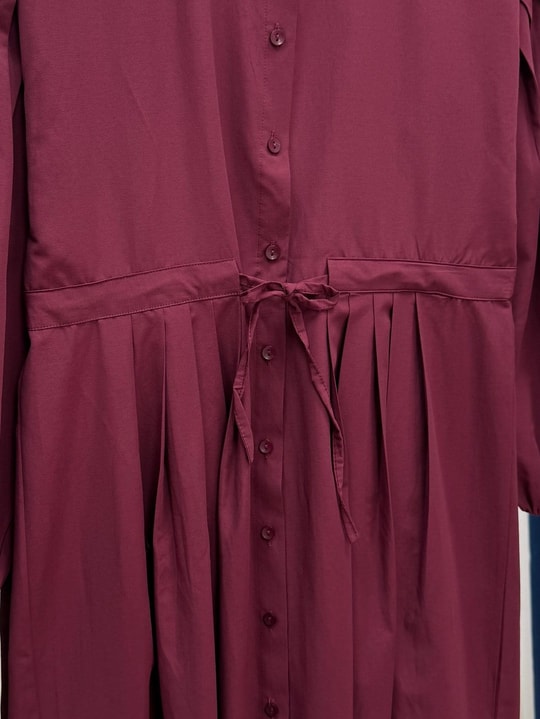 Nurhan Düğmeli Tünelli Poplin Elbise-NA2415 Bordo