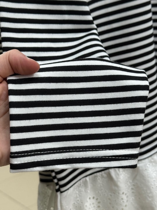 Nurnaz Çizgili Fırfırı Dantelli Tunik-SS13251 Siyah