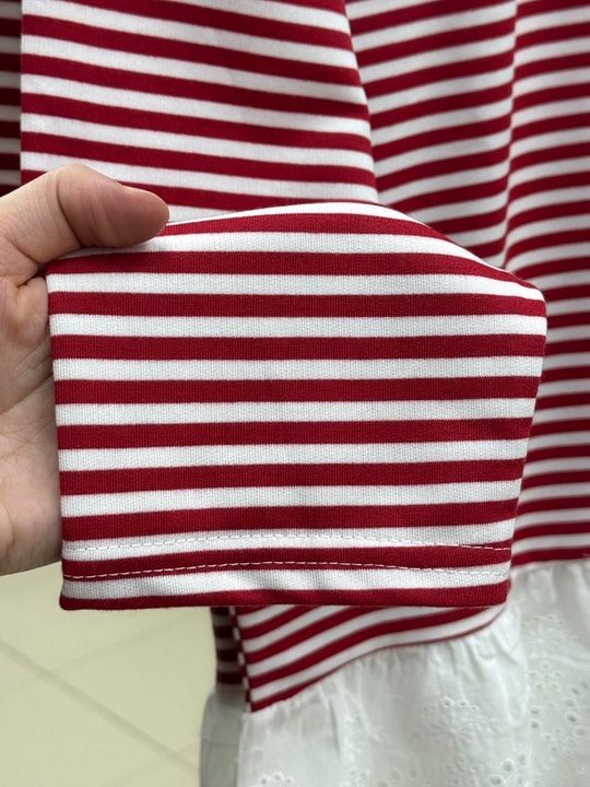 Nurnaz Çizgili Fırfırı Dantelli Tunik-SS13251 Kırmızı