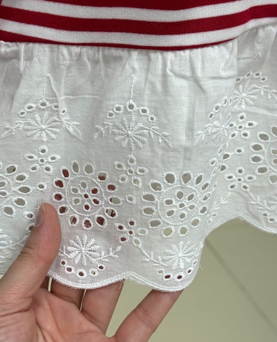 Nurnaz Çizgili Fırfırı Dantelli Tunik-SS13251 Kırmızı