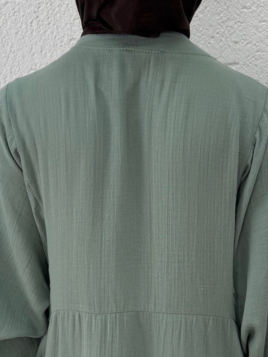 Nurperi Müslin Salaş 6 Düğmeli Elbise-NA2416 Mint
