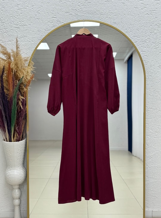 Nursel Nervürlü Biyeli Modal Elbise-ZN2094 Bordo