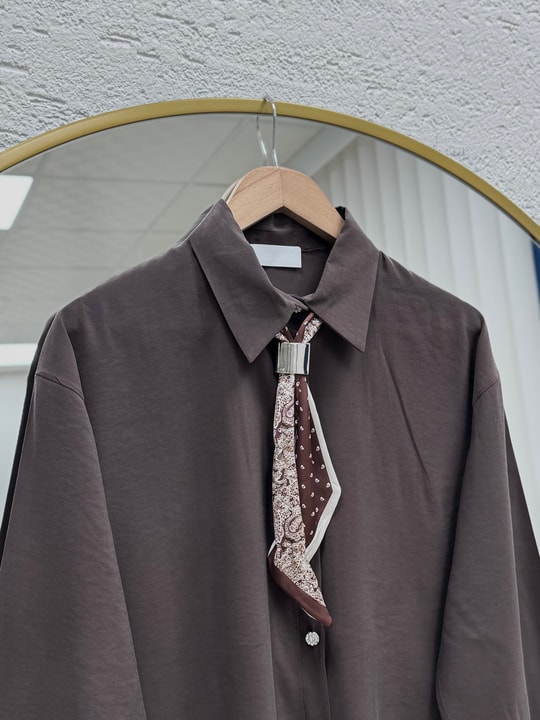 Nurten Biyeli Fularlı Gömlek-ZN2085 Kahve