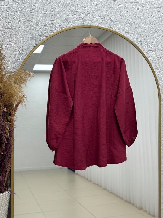 Öykü Nervürlü Düğmeli Tunik-ZN2019 Bordo