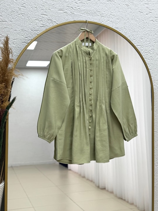 Öykü Nervürlü Düğmeli Tunik-ZN2019 Mint