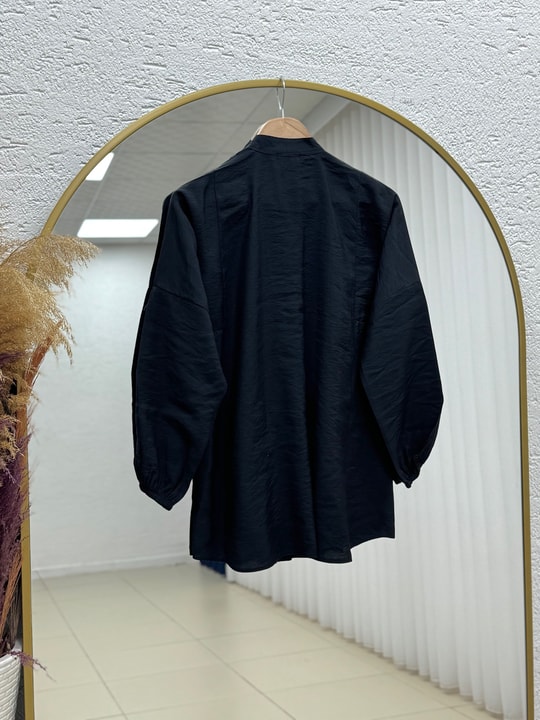 Öykü Nervürlü Düğmeli Tunik-ZN2019 Siyah