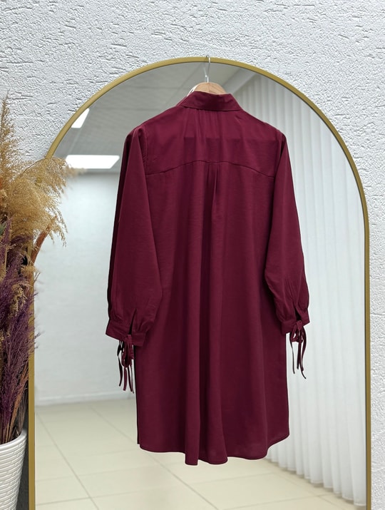 Özden Yakası Taşlı Uzun Tunik-ZN2090 Bordo