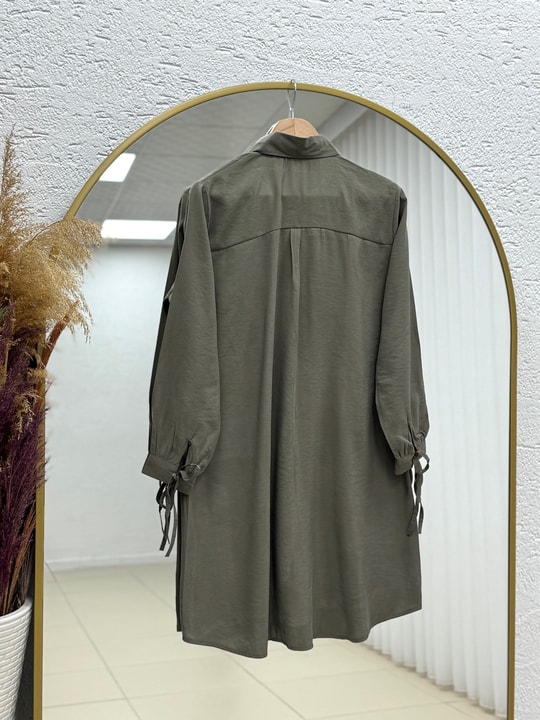 Özden Yakası Taşlı Uzun Tunik-ZN2090 Haki