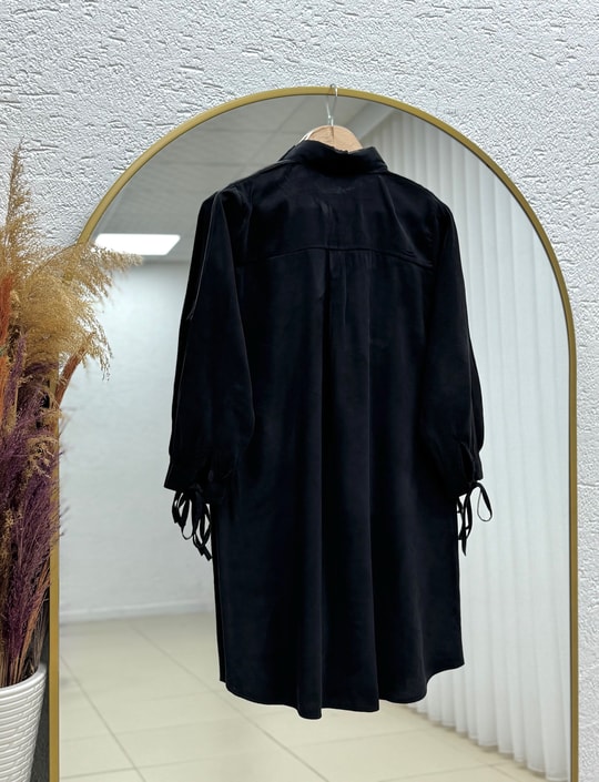 Özden Yakası Taşlı Uzun Tunik-ZN2090 Siyah
