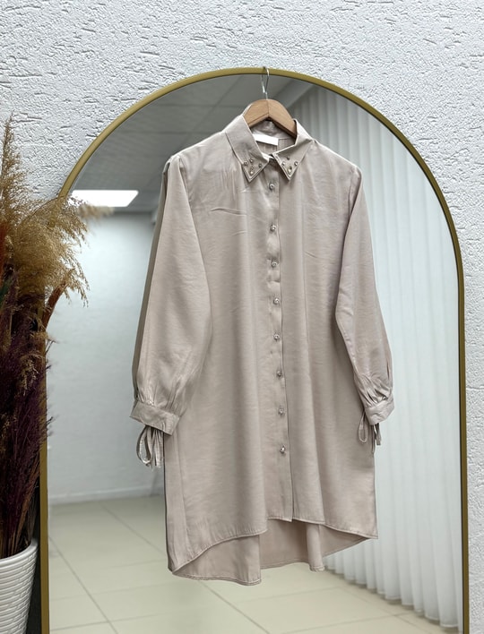 Özden Yakası Taşlı Uzun Tunik-ZN2090 Taş